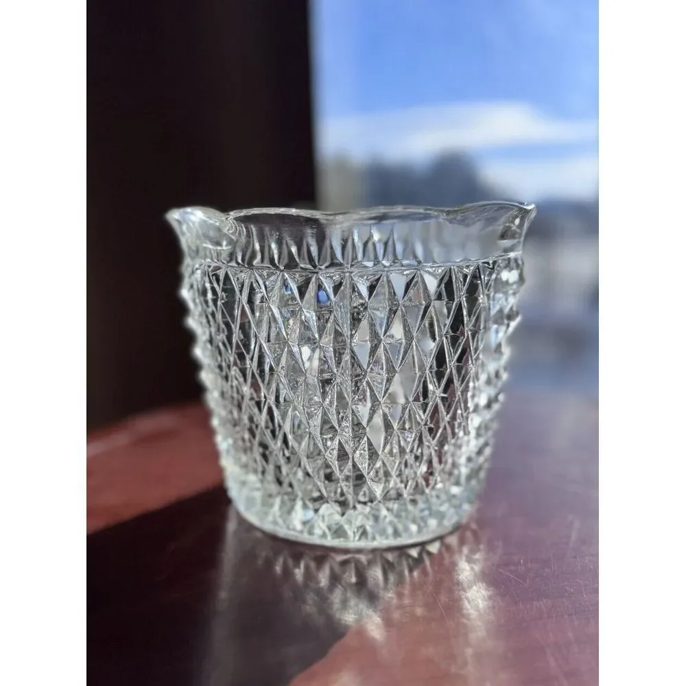 Fostoria Diamond Point Ruffled Edge Glass Bar‎ Ice Bucket VTG 1950's
